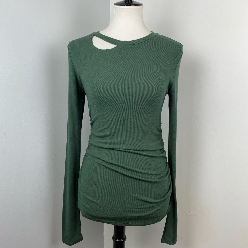 n:philanthropy Green Gavin Cutout Ruched Long-Sleeve Soft T-Shirt Large NEW
